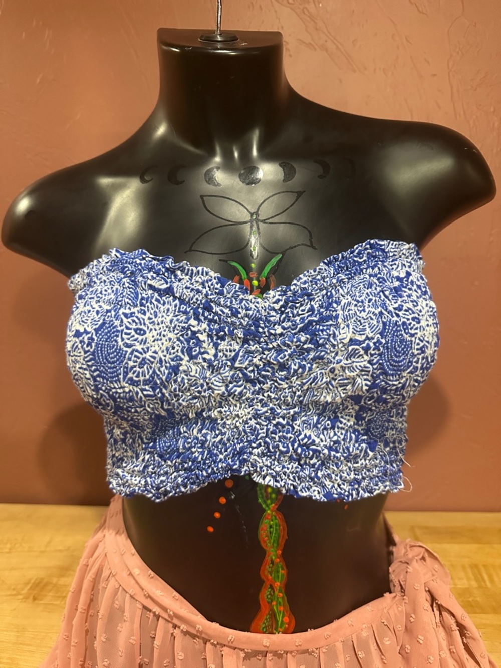 Bandeau Crop Top [blue white floral]